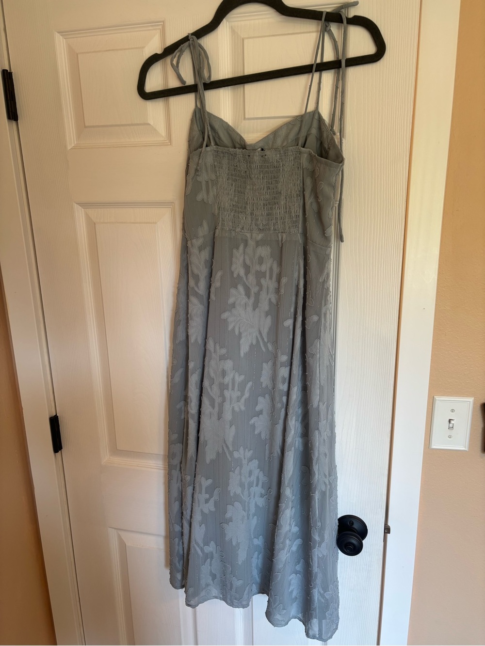 Loveliest Looks Dusty Blue Floral Jacquard Tie-Strap Midi Dress - Picture 4 of 4